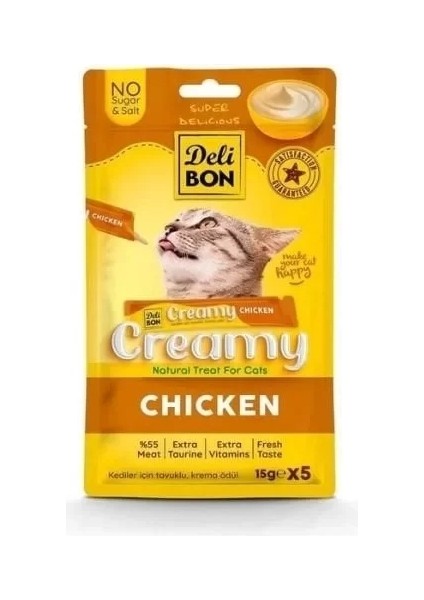 Creamy Tavuklu Sıvı Kedi Ödül Maması 5X15 gr