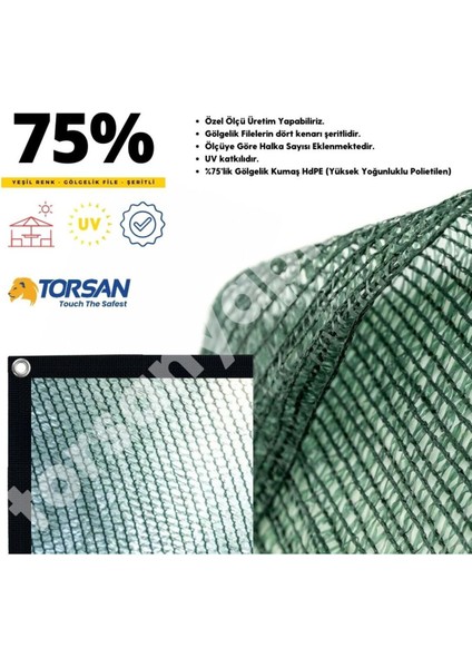 Teras Gölgelik – Yüzde 75 LİK – Yeşil – Şeritli Halkalı - 2 Metre x 15 Metre