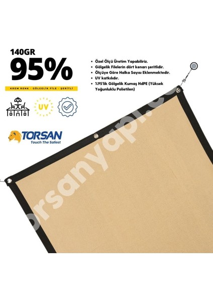 Teras Kapatma Filesi – Yüzde 95 Lik – Krem – Şeritli Halkalı - 3 Metre x 7 Metre fiyatları