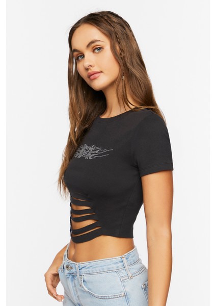 Rhinestone Grafik Kısa Tişört