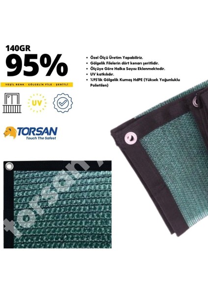 Balkon Filesi – Yüzde 95 Lik – Yeşil – Şeritli Halkalı - 2 Metre x 5 Metre