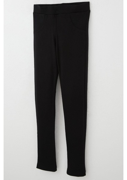 Kız Çocuk Tayt Cep Kısmı Kontrast Dikiş Detaylı 7-12 Yaş, Siyah modelleri