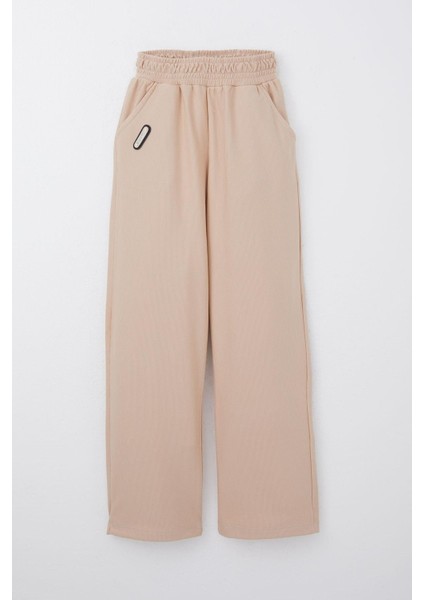 Kız Çocuk Eşofman Altı Beli Lastikli Cepli Armalı 6-12 Yaş, Bej