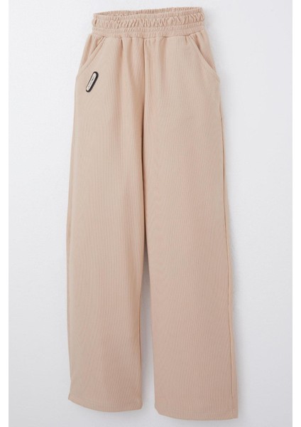 Kız Çocuk Eşofman Altı Beli Lastikli Cepli Armalı 6-12 Yaş, Bej modelleri