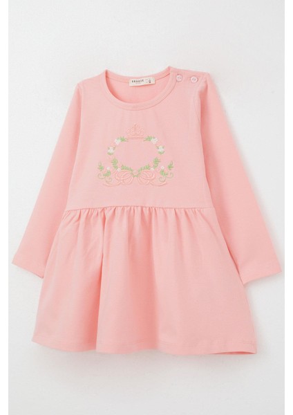 Kız Çocuk Uzun Kollu Elbise Renkli Çiçek Nakışlı 1.5-5 Yaş, Pembe modelleri