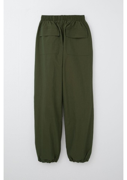 Kız Çocuk Paraşüt Jogger Paça Pantolon 6-12 Yaş, Haki Yeşil
