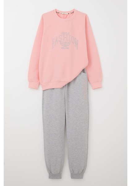 Kız Çocuk Eşofman Takım Moda Temalı Yazı Nakışlı 8-12 Yaş, Pembe
