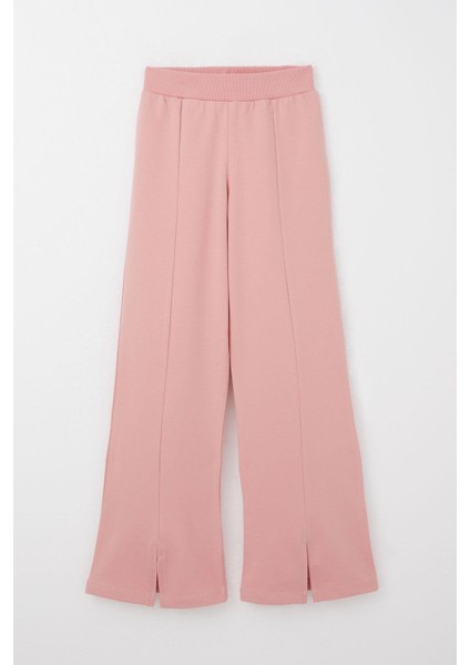 Kız Çocuk Eşofman Takım Çiçek Baskılı Geniş Paça Yırtmaçlı 5-10 Yaş, Gülkurusu modelleri