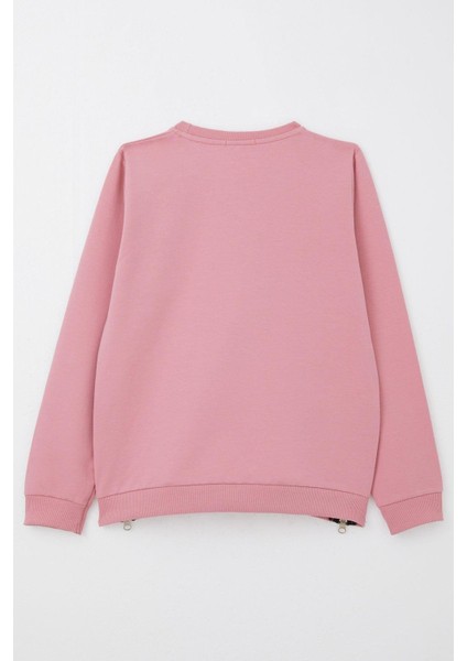 Kız Çocuk Sweatshirt Yazı Baskılı Kenarları Fermuar Detaylı 9-14 Yaş, Gülkurusu