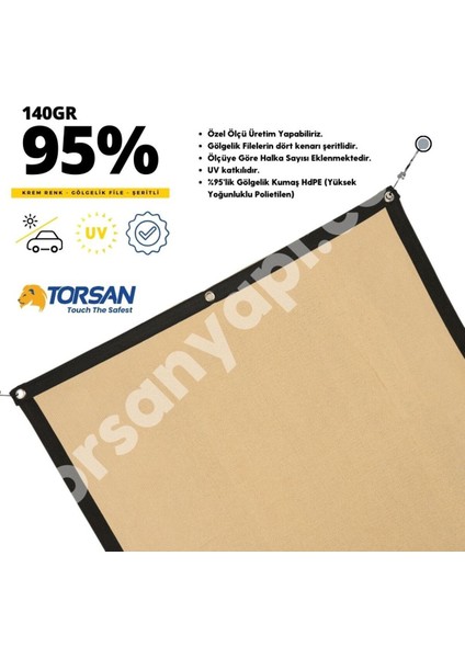 Araba Gölgeliği – Yüzde 95LIK – Krem – Şeritli Halkalı - 4 Metre x 12 Metre fiyatları