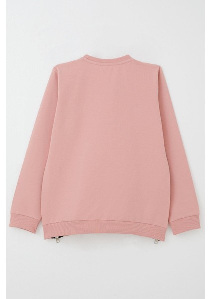 Kız Çocuk Sweatshirt Yazı Baskılı Kenarları Fermuar Detaylı 9-14 Yaş, Gülkurusu