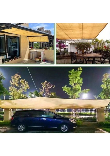 Araba Gölgeliği – Yüzde 95LIK – Krem – Şeritli Halkalı - 2 Metre x 14 Metre