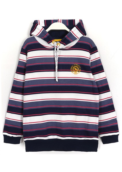 Çizgili Nakış Detaylı Kapüşonlu Erkek Çocuk Sweatshirt 001-0001970