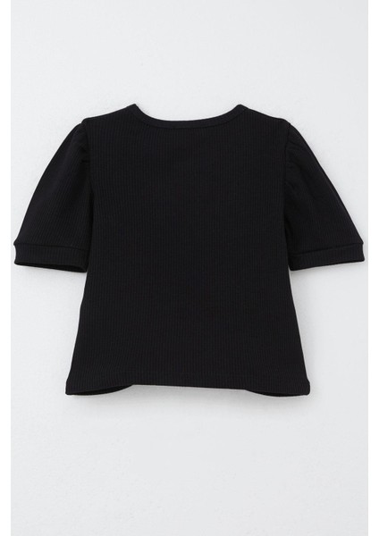 Kız Çocuk Crop Tişört Göbek Dekolte Detaylı 8-14 Yaş, Siyah fiyatları