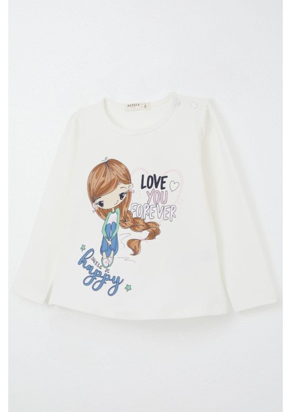 Kız Çocuk Uzun Kollu Tişört Sevgi Temalı Kız Baskılı 1.5-5 Yaş, Ekru modelleri