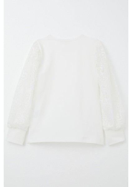 Kız Çocuk Uzun Kollu Tişört Kolları Dantel Detaylı 8-12 Yaş, Ekru fiyatları