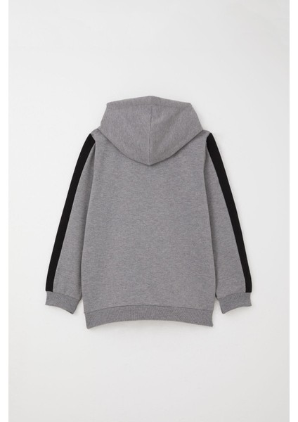 Erkek Çocuk Eşofman Takım Kapüşonlu Başarı Temalı Yazı Baskılı 6-12 Yaş, Koyu Gri Melanj