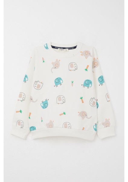 Erkek Çocuk Eşofman Takım Sevimli Fil Desenli 1-4 Yaş, Ekru fiyatları