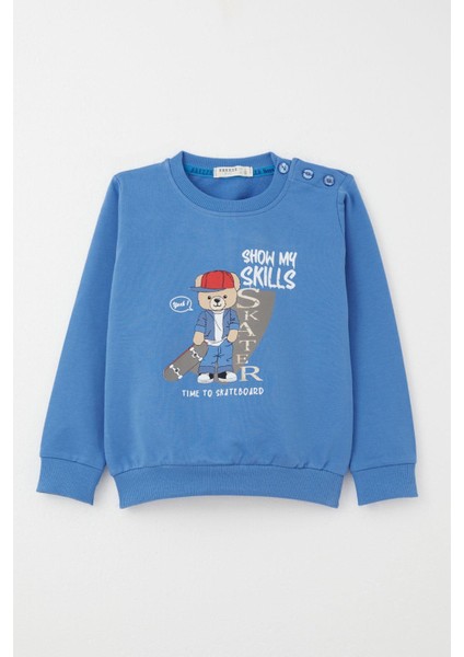 Erkek Çocuk Eşofman Takım Kaykaycı Sevimli Ayıcık Baskılı 1-4 Yaş, Saks Mavisi fiyatları