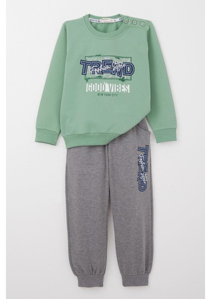 Erkek Çocuk Eşofman Takım Moda Temalı Yazı Baskılı 2-6 Yaş, Mint Yeşili