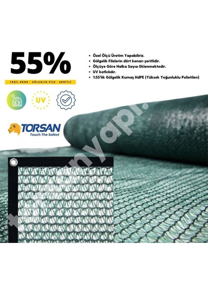 Bahçe Çardak Gölgelik – Yüzde 55 LİK – Yeşil – Şeritli Halkalı - 1.5 Metre x 19 Metre