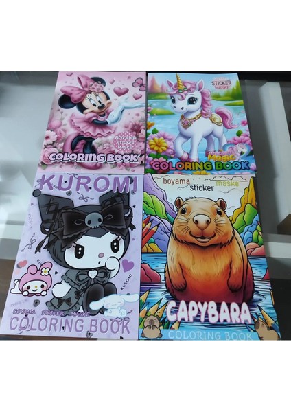 4 Adet Stickerli Boyama Kitabı (Kuromi,minnie,copybara,unicorn Figürlü)