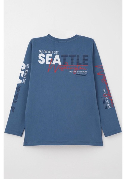 Erkek Çocuk Uzun Kollu Tişört Renkli Yazı Baskılı 6-12 Yaş, Indigo fiyatları