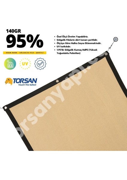 Bahçe Brandası – Yüzde 95LIK – Krem – Şeritli Halkalı - 3 Metre x 12 Metre fiyatları