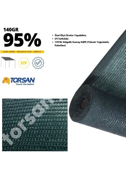 Bahçe Filesi - Yüzde 95'lik - Yeşil - Şeritli Halkalı - 4 Metre x 80 Metre