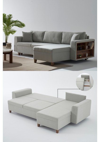 Rengar Köşe Takımı & Yataklı Bazalı Keten Kumaş Köşe Koltuk Takımı - Gri