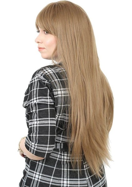 Fiber Sentetik Uzun Düz Kahküllü Peruk - Bebek Kumralı modelleri