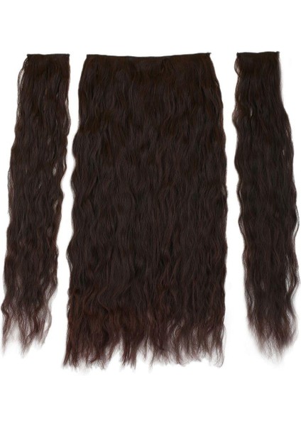 Fiber Sentetik Kabarık Dalgalı Yarım Ay + 2 Yan Çıt Çıt - Koyu Kahve