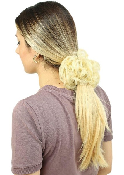 Yoğun Saçlı Lastikli Topuz Toka - Platin