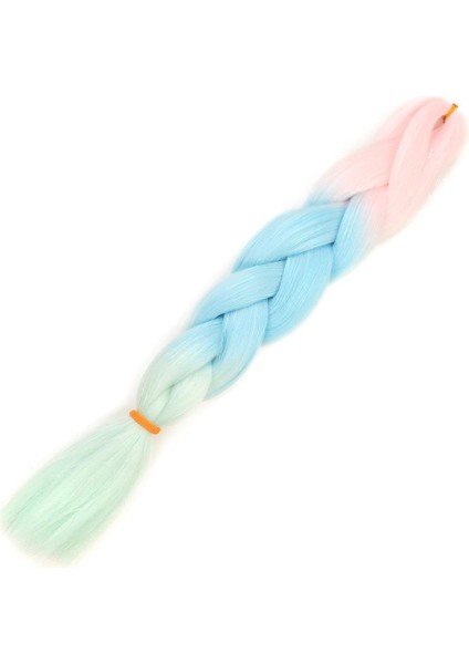 Simli Şeker Pembe / Açık Mavi / Su Yeşili Ombreli Örgülük Saç 100 Gr.
