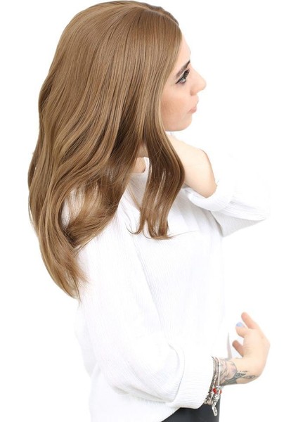 Kahkülsüz Fiber Sentetik Orta Boy Düz Peruk - Kumral fiyatları