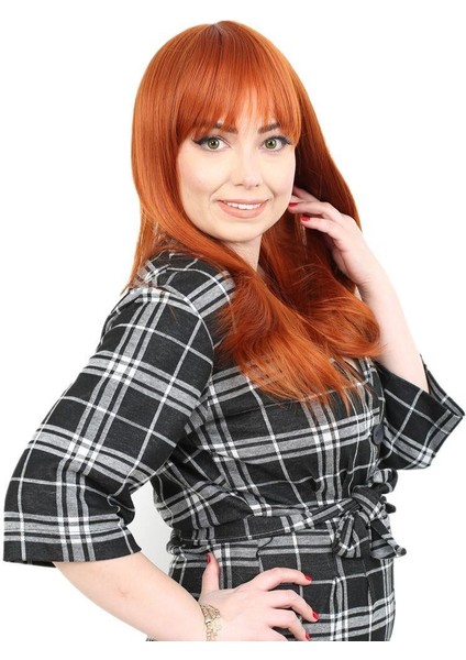 Düz Perçemli Orta Boy Fiber Sentetik Peruk - Bakır fiyatları