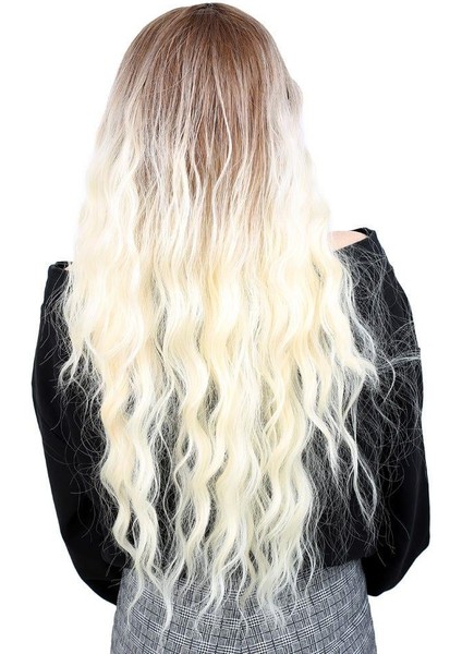 Fiber Sentetik Uzun Su Dalgası Peruk - Kumral / Platin Ombreli fırsatları