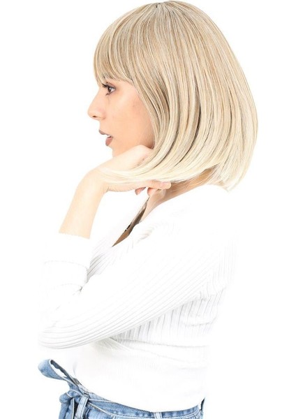 Küt Kahküllü Fiber Sentetik Peruk - Karamel / Platin Röfleli modelleri