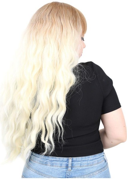 Perçemli Uzun Su Dalgası Fiber Sentetik Peruk - Balköpüğü / Platin Kısa Ombreli fiyatları