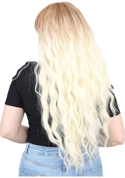 Perçemli Uzun Su Dalgası Fiber Sentetik Peruk - Balköpüğü / Platin Kısa Ombreli modelleri