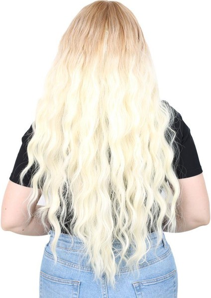 Perçemli Uzun Su Dalgası Fiber Sentetik Peruk - Balköpüğü / Platin Kısa Ombreli fırsatları