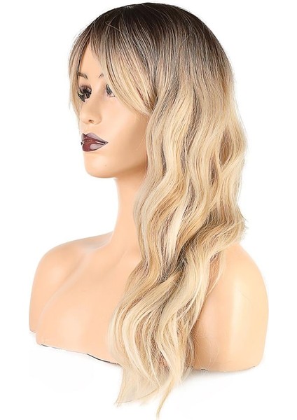 Dalgalı Perçemli Fiber Sentetik Orta Boy Peruk - Kahve Platin Röfleli modelleri