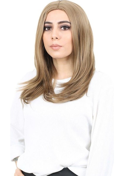 Kahkülsüz Fiber Sentetik Orta Boy Düz Peruk - Bebek Kumralı