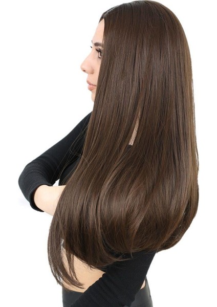 Fiber Sentetik Uzun Düz Peruk - Açık Kahve modelleri