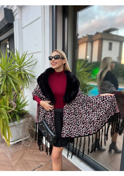 Leopar Desenli Kürklü Panço fiyatları