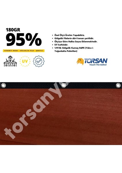 Gölgelik Çardak Filesi – 180GR 95LIK File– Kiremit Renk – Şeritli Halkalı - 1 Metre x 13 Metre