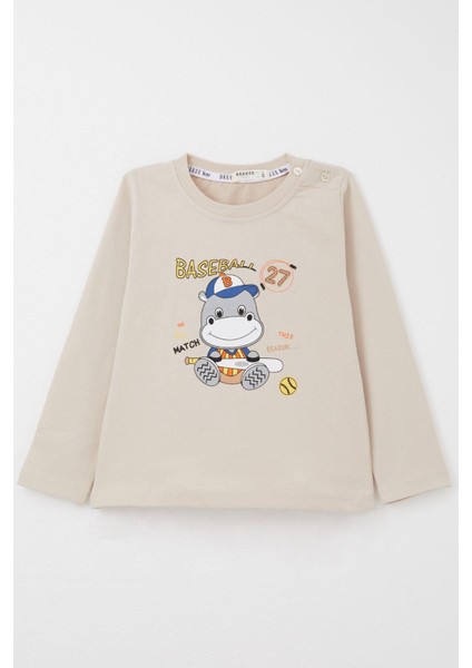 Erkek Bebek Eşofman Takım Baseball Oyuncusu Sevimli Hayvancık Baskılı 9 Ay-3 Yaş, Bej fiyatları