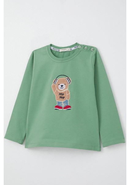 Erkek Bebek Uzun Kollu Tişört Hip Hop Ayıcık Nakışlı 9 Ay-3 Yaş, Mint Yeşili modelleri