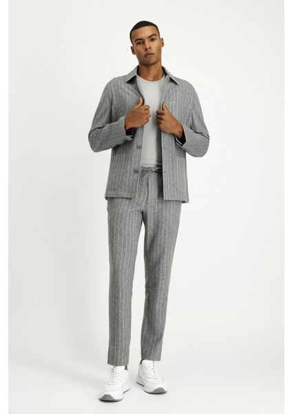 Slim Fit Dar Kesim Yünlü Beli Lastikli Ipli Çizgili Klasik Kumaş Pantolon fiyatları