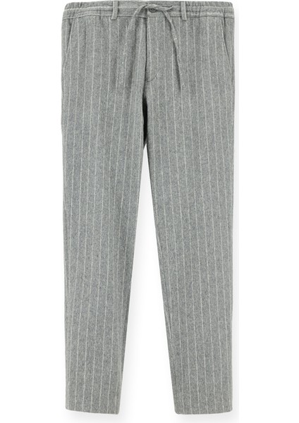 Slim Fit Dar Kesim Yünlü Beli Lastikli Ipli Çizgili Klasik Kumaş Pantolon modelleri